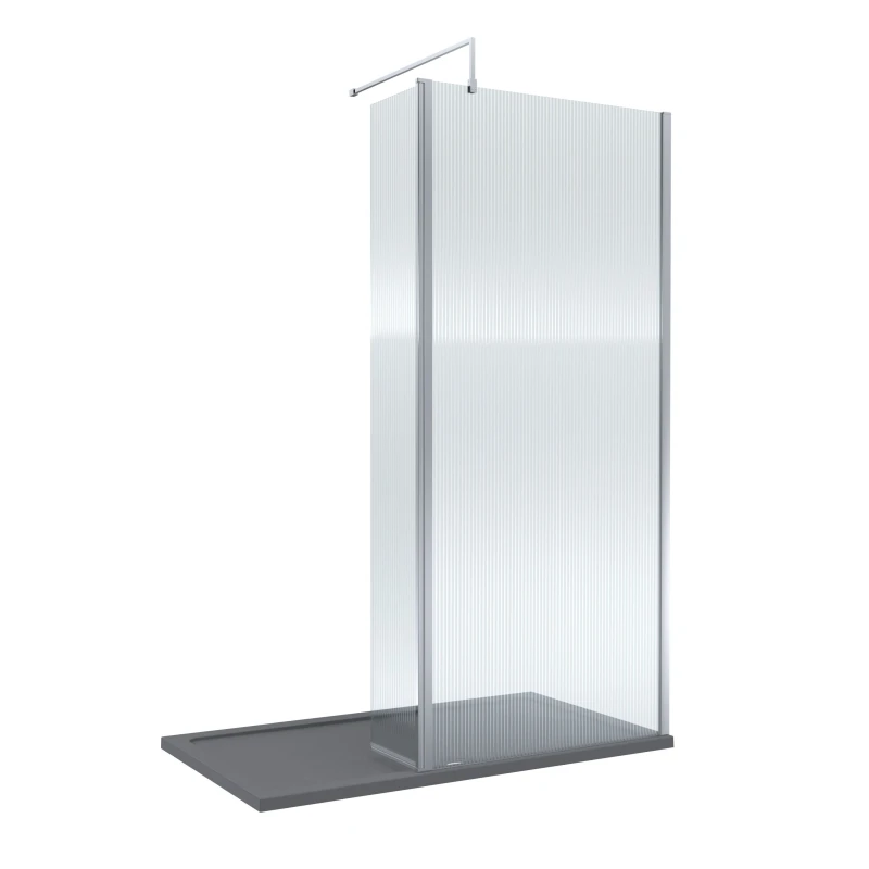 Image of Balterley 8mm Fluted Glass Wetroom Screen, Return Chrome & Tray 1400 x 800m in Silver Silver Unisex