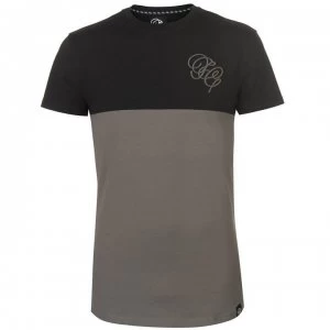 Image of Fabric Embroidered Panel T Shirt - Black/Grey