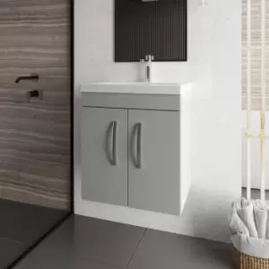 Image of Nuie - Athena Wall Hung 2-Door Vanity Unit with Basin-2 500mm Wide - Gloss Grey Mist