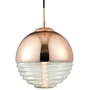 Image of Hanging Ceiling Pendant Light copper & ribbed glass Sphere Lamp Bulb Holder