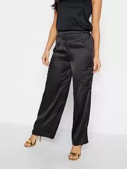 PixieGirl Petite Satin Cargo Wide Leg Trouser, Black, Size 16, Women