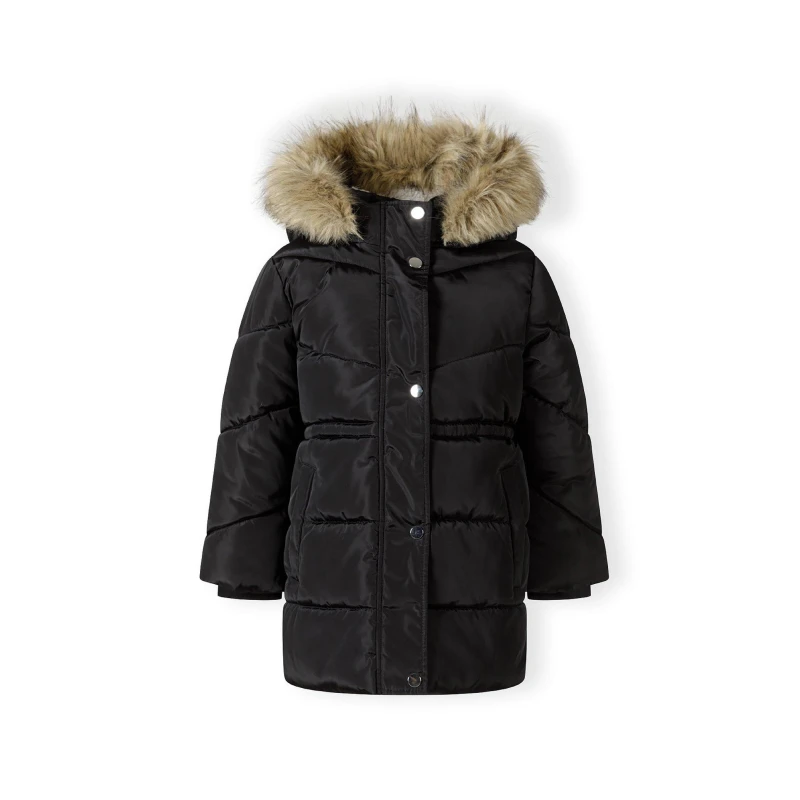 Image of Minoti Girls winter coat with faux fur trim Black female 3-4 Yrs