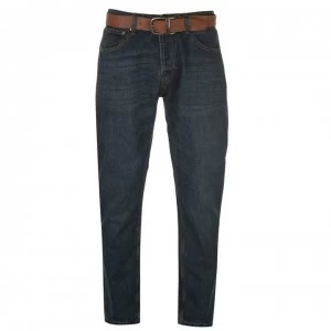 image of Firetrap Leather Belt Mens Jeans - Reg Dark Wash