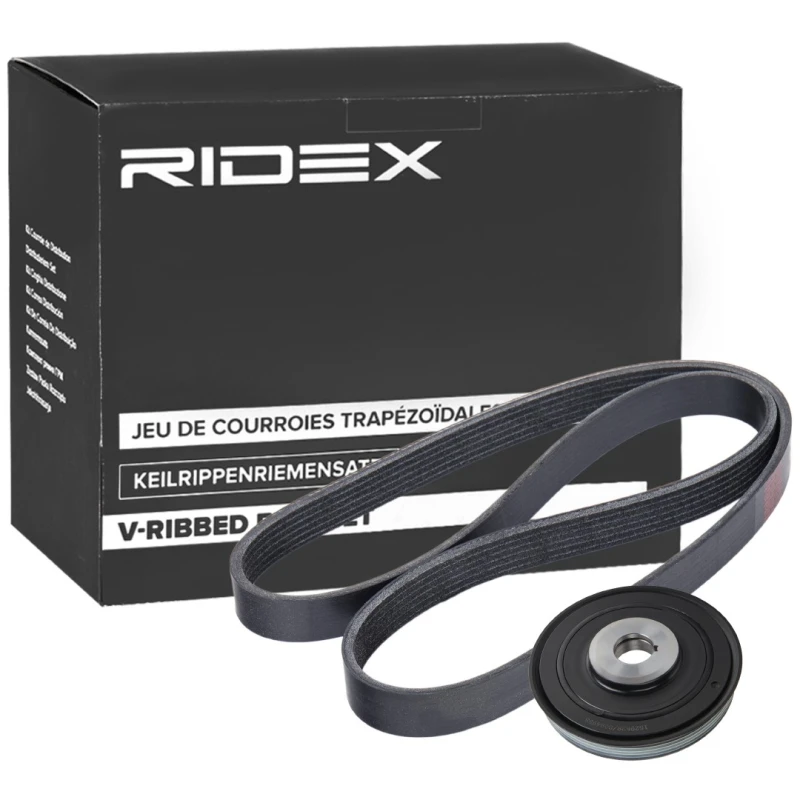 Image of RIDEX 542R1062 V-ribbed belt set without screw, Pulleys: with freewheel belt pulley V-Ribbed Belt Set (542)