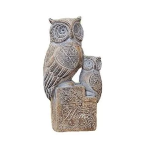 image of Ornate Carved Wood Finish Owl Ornament - HOME