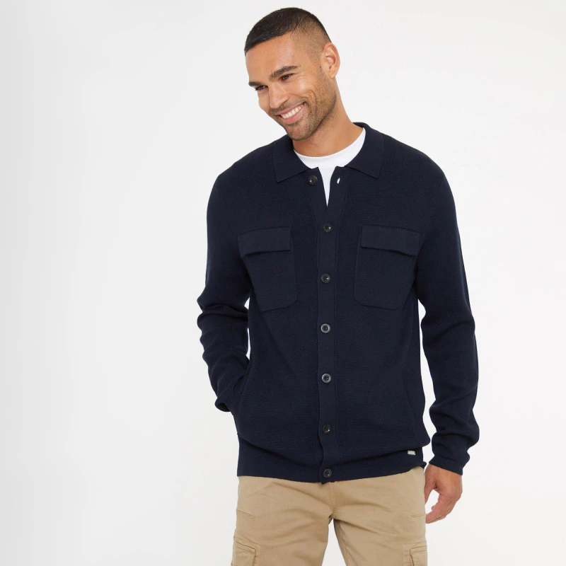 Image of Threadbare 'Sunnyfield' Long Sleeve Knitted Shirt Navy