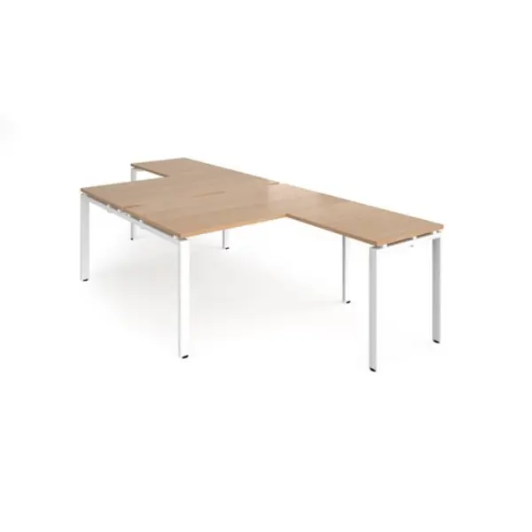 Image of Adapt Bench Desk 2 Person With Return Desks 1400mm Beech Tops With White Frames Adapt Beech ER14168-WH-B