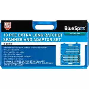 image of 10 Piece Extra Long Double Ring Ratchet Spanner Set