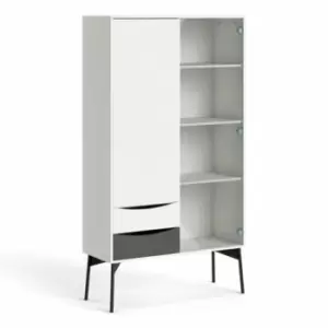 Image of Fur China Cabinet 1 Door + 1 Glass Door + 2 Drawers In Grey And White