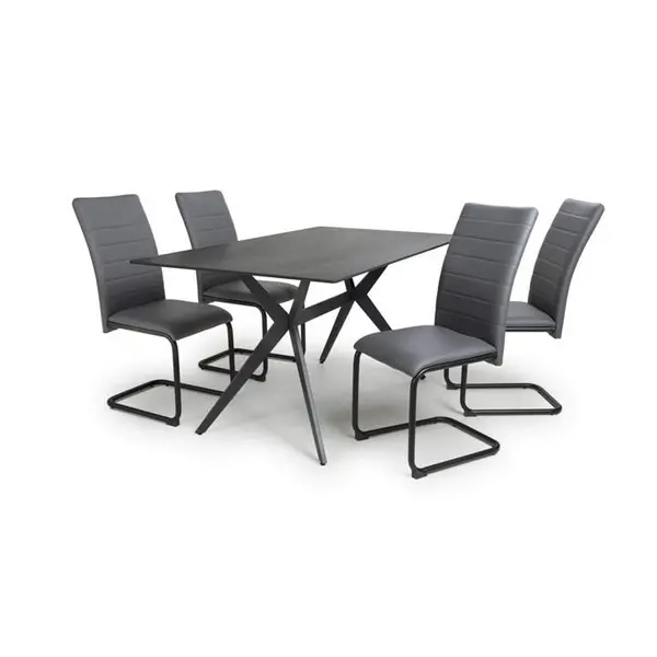 Image of Shankar Timor 1.6m Black & 4 Carlisle Grey Dining Set - Black 9016075