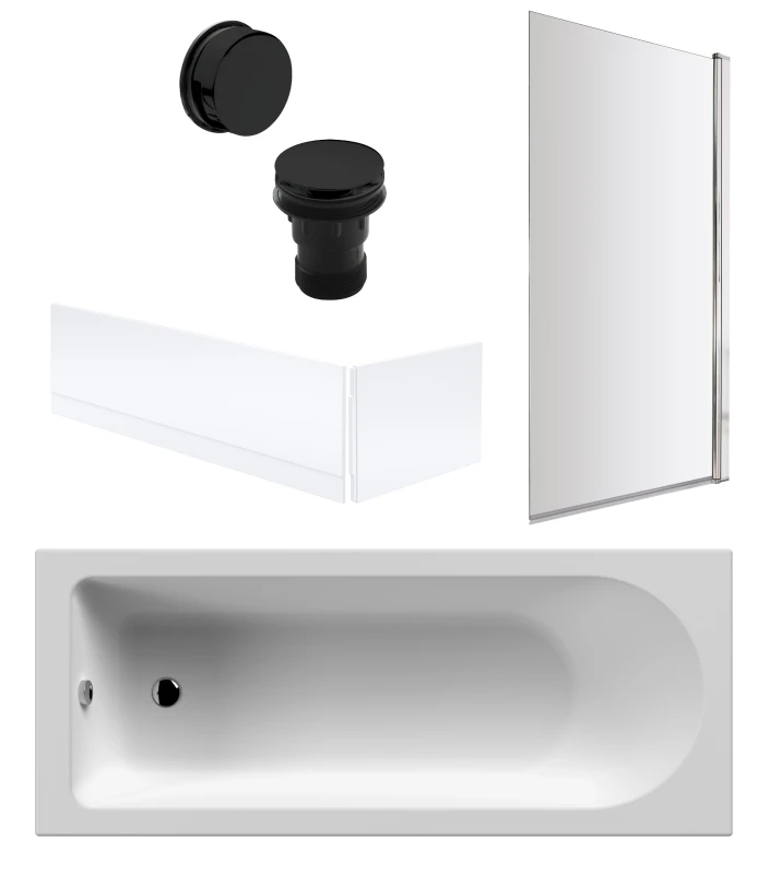 Image of Balterley Round Bath, Square Bath Screen, Panels and Black Waste 1700x700mm Black