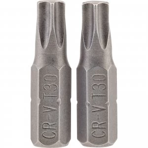 image of Draper Torx Screwdriver Bits T30 25mm Pack of 2