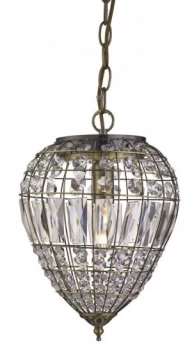 Image of 1 Light Ceiling Drop Pendant Antique Brass with Glass Crystals, E14