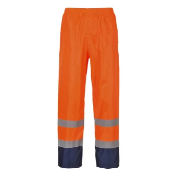 Image of Classic Hi Vis Contrast Rain Trousers Orange / Navy 3XL