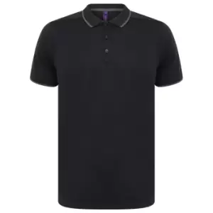 image of Henbury Mens HiCool Tipped Polo Shirt (4XL) (Navy/Charcoal)