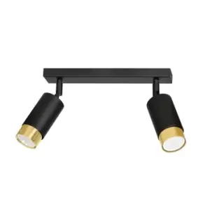 Image of Hiro Black/Gold Twin Ceiling Spotlight 2x GU10
