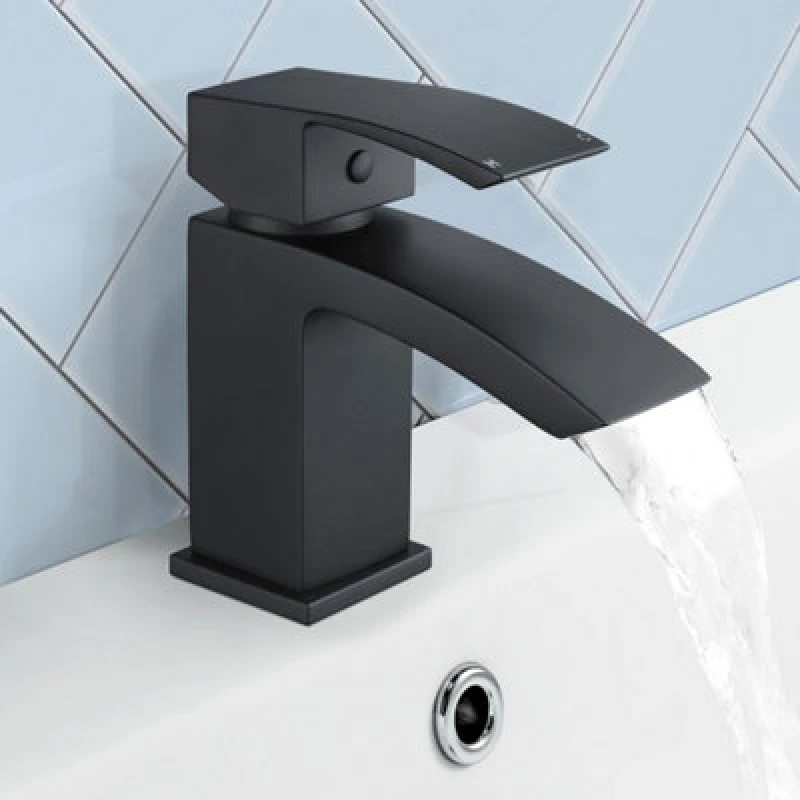 Image of Nes Home Arke Luxury Black Matt Bathroom Basin Sink Mono Mixer Single Lever Modern Tap Black unisex