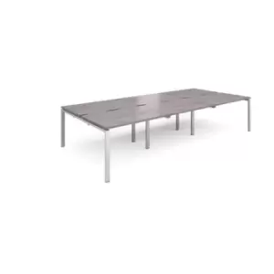 image of Adapt triple back to back desks 3600mm x 1600mm - silver frame, grey oak top