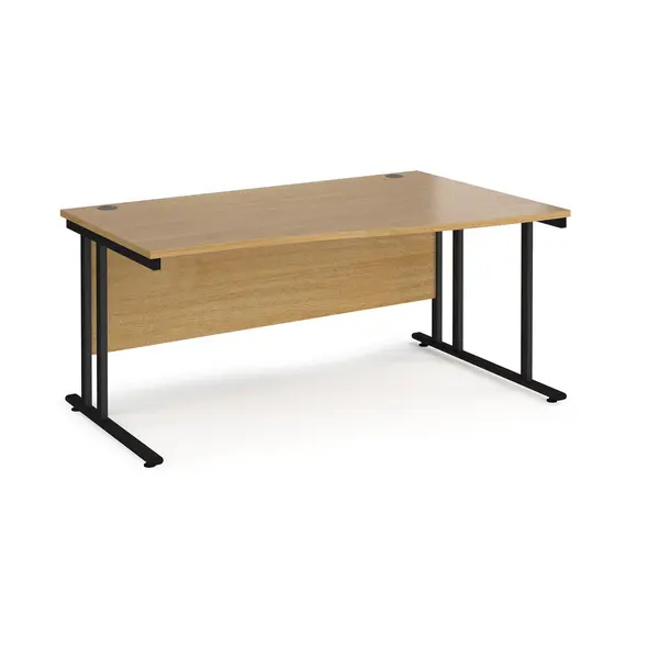 image of Maestro 25 Wave Desk Black Frame and Oak Table Top - Right Hand - 1600mm