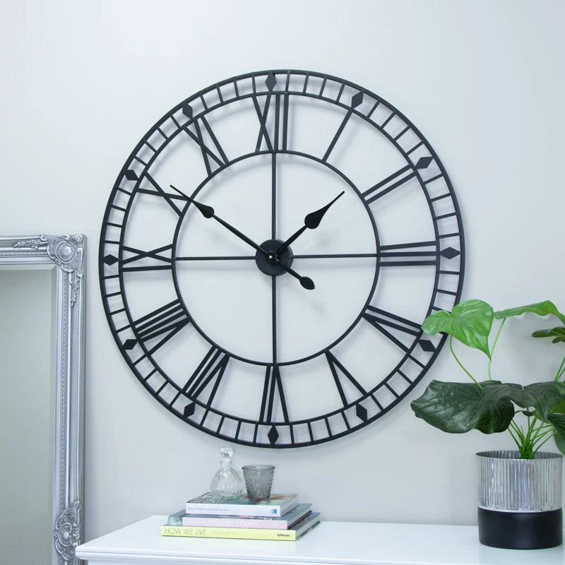 Image of Melody Maison Large Black Iron Skeleton Wall Clock Black unisex