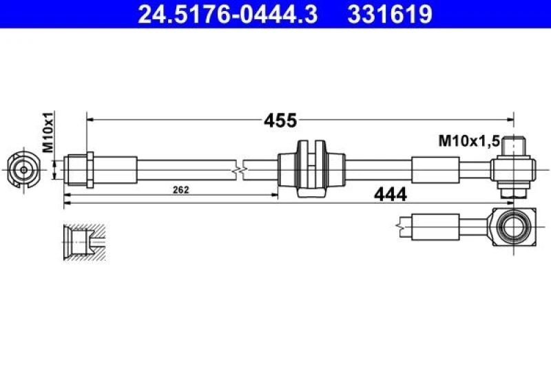 Image of ATE 24.5176-0444.3 Brake Hose with banjo bolt Brake Hose (83)