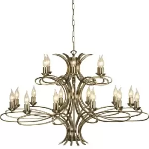 image of Eaves Hanging Ceiling Pendant Chandelier 18 Lamp Brushed Brass Curved Arm Light