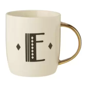 image of Bone China White/Gold E Alphabet Mug