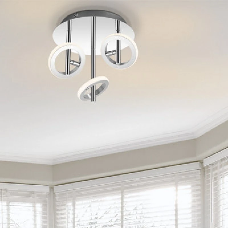 Image of Cosylyte Holdon 3 Ring Drop Rod Integrated LED Modern Ceiling Spotlight - Chrome
