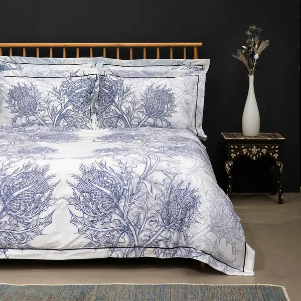 Image of Timorous Beasties Thistle Duvet Set, Double, Azure Blue