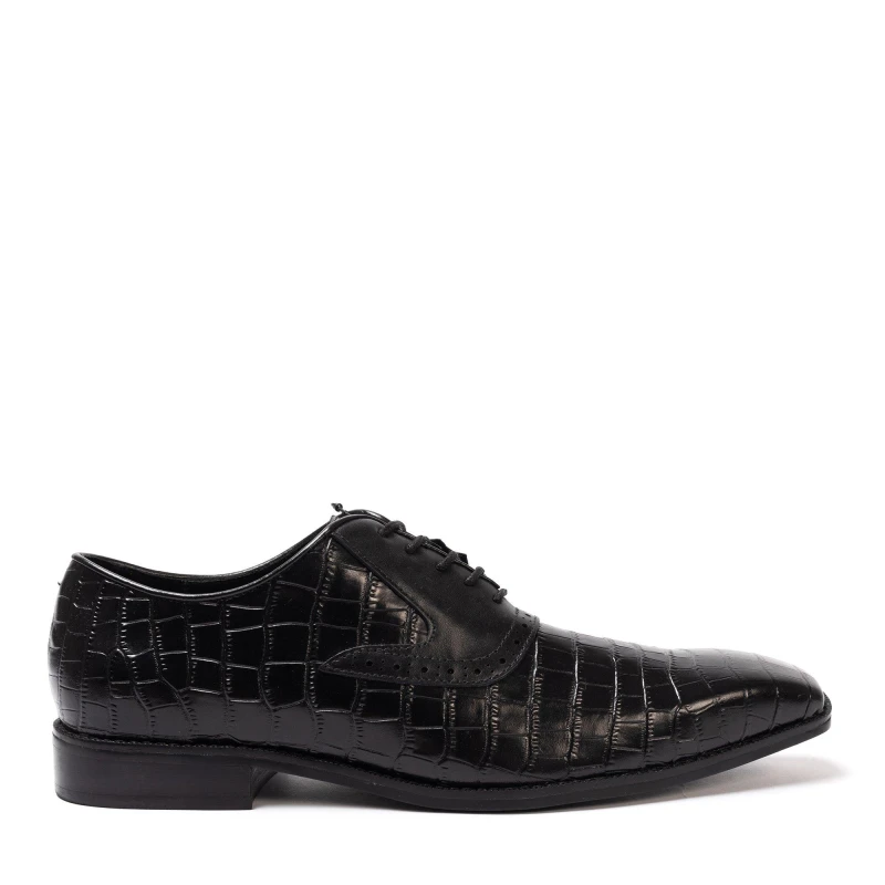 Image of Giorgio Leather Croc Men Oxford Dress Brogue Shoes Black male 7 (41)
