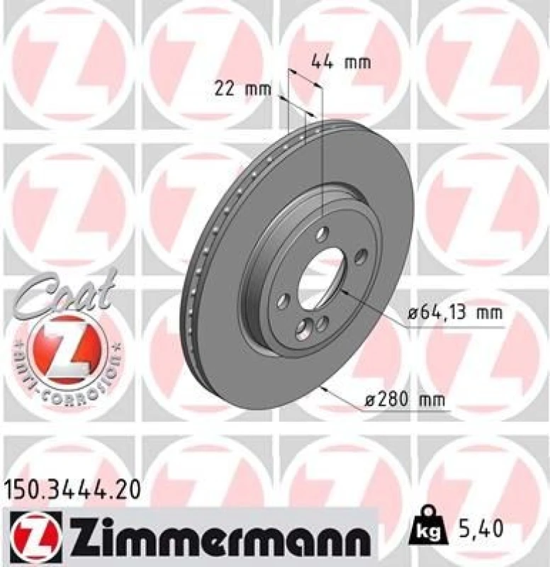 Image of ZIMMERMANN Brake disc ZIMMERMANN 150.3444.20