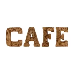 image of Hand Carved Wooden Flower Letters Cafe