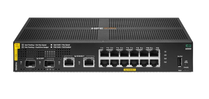 Image of HPE Aruba Networking CX 6000 12G Class4 PoE 2G/2SFP 139W Switch