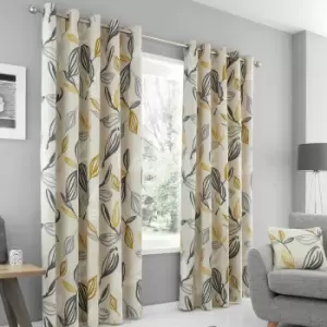 Image of Fusion Ensley Botanical Print 100% Cotton Eyelet Lined Curtains, Ochre, 66 x 54 Inch