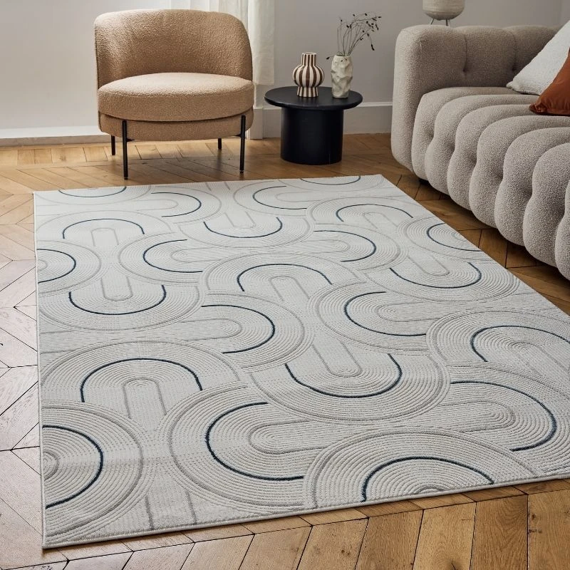 Image of THE RUGS Carmel Modern Area Rugs & Runners Arch Design Soft Pile in Navy Size: 80cm x 300cm Navy Unisex 80cm x 300 cm