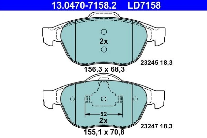 Image of ATE 13.0470-7158.2 Brake pad set excl. wear warning contact Brake Pad Set,disc brake (402)