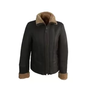 Image of Eastern Counties Leather Womens/Ladies Orlando Aviator Sheepskin Coat (12) (Dark Brown Distressed)
