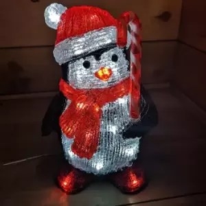 Image of 30cm Acrylic Christmas Penguin With Candy Cane 30 Ice White LEDs