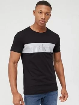 Image of Calvin Klein Jeans Reflect Stripe Monogram Slim Fit T-Shirt - Black, Size L, Men