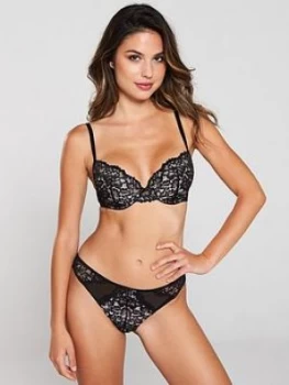 Image of Ann Summers Timeless Affair Plunge Bra - Black Nude, Black/Nude, Size 32A, Women