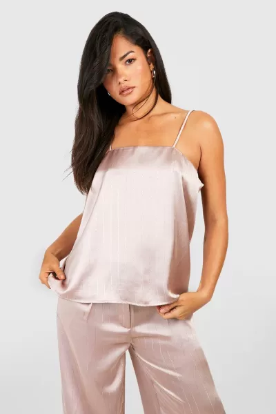 image of Matte Satin Metallic Pinstripe Square Neck Cami