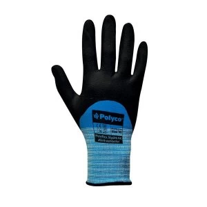 image of Polyco Polyflex Hydro PHYKC09 Size 9 Seamless Nylon Gloves Nitrile Three Quarter Coating Hydrophobic Blue