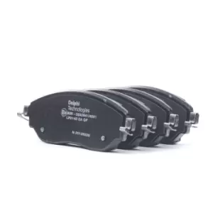 Image of DELPHI Brake pad set OPEL,RENAULT,FIAT LP3143 6000620046,4106000Q1H,4106000Q2F 4106000Q2L,4106000Q3F,4423332,4423587,95518304,95518893,95527599