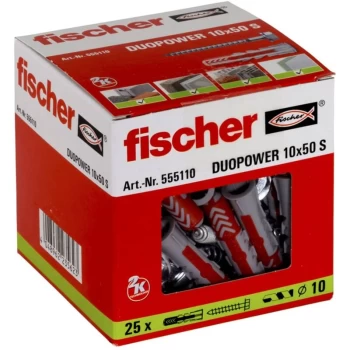 image of Fischer - Plug with Screw Set DUOPOWER 10 x 50 S 25 Piece