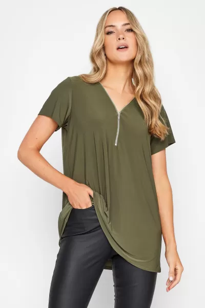 image of Long Tall Sally Tall Zip Detail T-Shirt Dark Olive