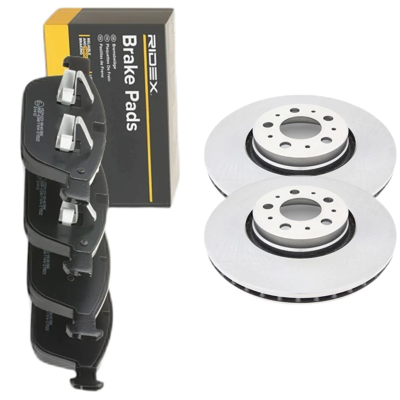 Image of RIDEX 3405B2611 Brake disc and pads set Front Axle, Brake Disc Type: Vented, not prepared for wear warning indicator Brake Set,disc brakes (3405)