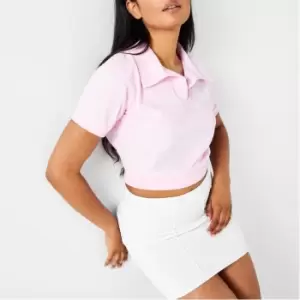 Missguided Towelling Embroidered Polo Crop Top - Pink