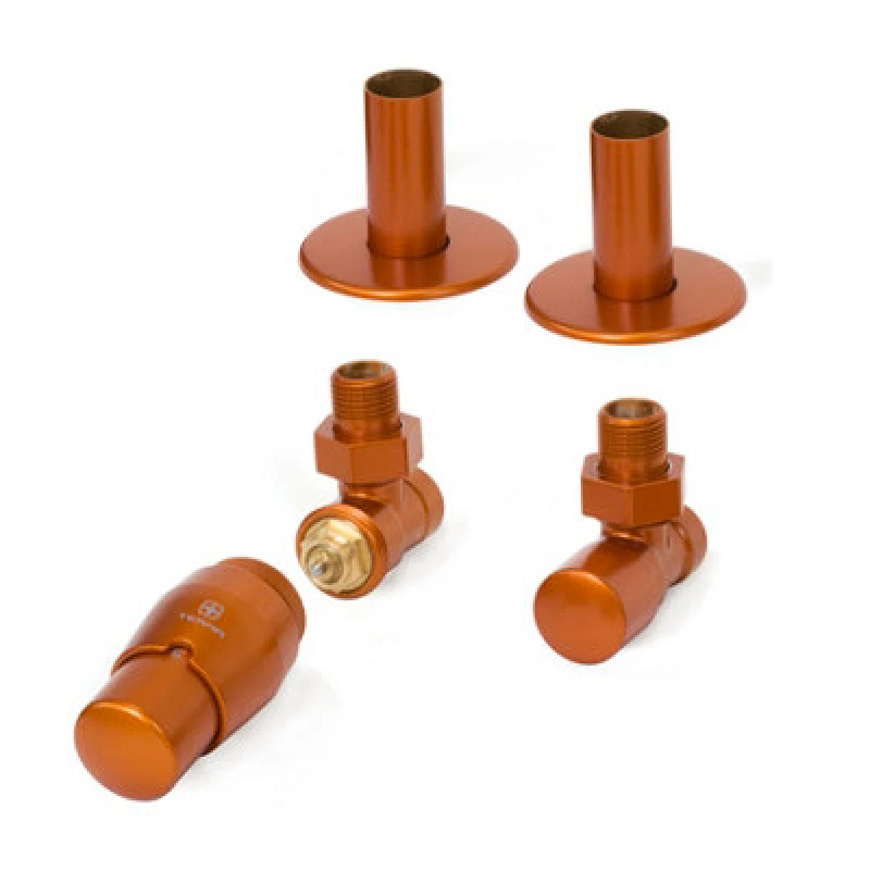 Image of Terma Royal True Copper Angled Radiator Valve & Lockshield (Dia)15mm X ½"