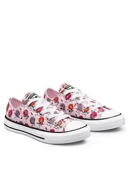 image of Converse Chuck Taylor All Star Floral Ox Childrens Trainer - Pink/White, Size 10