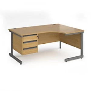 image of Dams International Right Hand Ergonomic Desk with 3 Lockable Drawers Pedestal and Oak Coloured MFC Top with Graphite Frame Cantilever Legs Contract 25